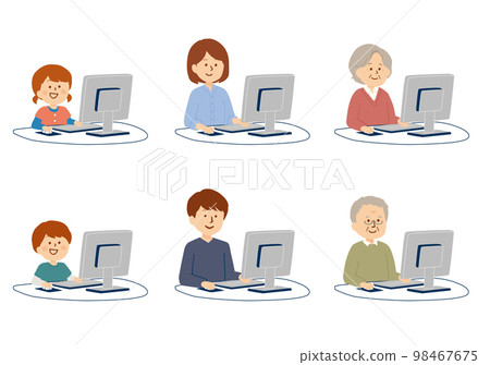 Illustration of people of various generations using a personal computer Illustration of people of various generations using a personal computer 98467675