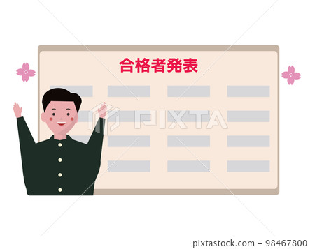 A male student who is pleased with the result announcement. Passing exams, junior high school students, high school students. student who passed the exam. vector illustration A male student who is pleased with the result announcement. Passing exams, junior high school students, high school students. student who passed the exam. vector illustration 98467800