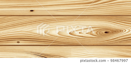 Panoramic light wood texture with knots, plank background - Vector 98467997