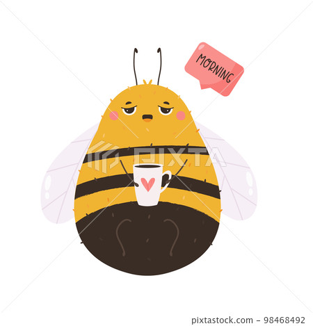 Vector illustration of a cute sleepy bee sitting with a cup of tea 98468492