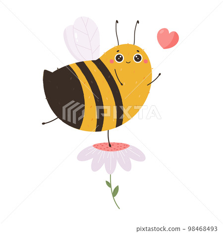 Vector illustration of a cute bee dancing on a flower. 98468493