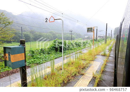 A rainy morning in the summer of 2022, scenery from the train window from Saiki Station to Nobeoka Station on the Nippo Main Line A rainy morning in the summer of 2022, scenery from the train window from Saiki Station to Nobeoka Station on the Nippo Main Line 98468757