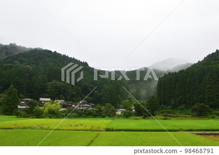 A rainy morning in the summer of 2022, scenery from the train window from Saiki Station to Nobeoka Station on the Nippo Main Line A rainy morning in the summer of 2022, scenery from the train window from Saiki Station to Nobeoka Station on the Nippo Main Line 98468791