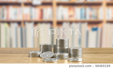 The silver coins on wood table for business concept 3d rendering 98469189
