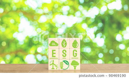 The esg and eco icon on wood cube for eco concept 3d rendering 98469190