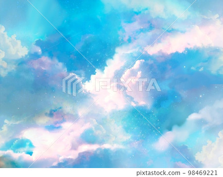 夢幻般的雲海背景景觀插圖，柔和的色彩在夜空中蔓延 98469221