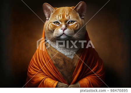 cat hari krishna monk illustration generative ai 98470895