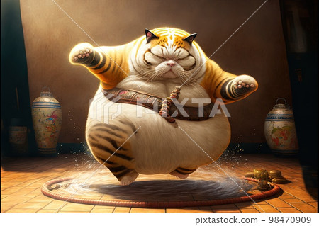 Illustration of cat practicing sumo generative ai 98470909