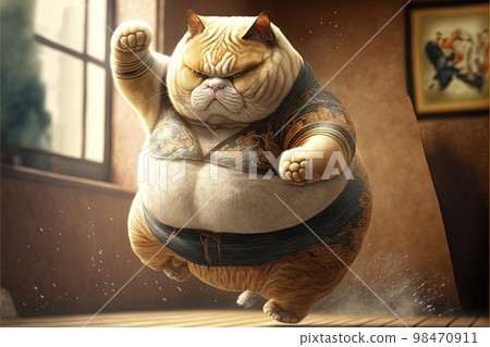 Illustration of cat practicing sumo generative ai 98470911