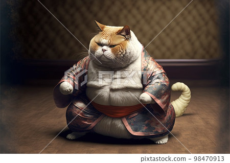 Illustration of cat practicing sumo generative ai 98470913