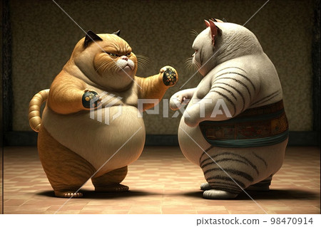 Illustration of cat practicing sumo generative ai 98470914