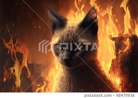 cat at the inferno hell in flames illustration generative ai cat at the inferno hell in flames illustration generative ai 98470936