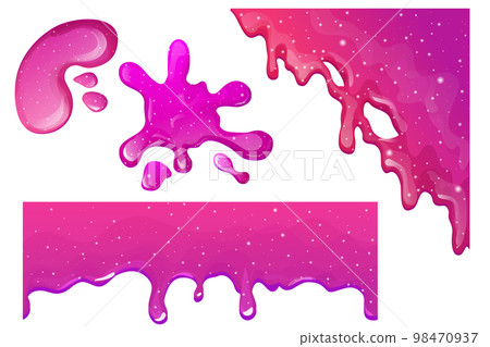 Set Slime purple and pink, jelly glaze with drips and glitter in cartoon style seamless isolated on white background. Set Slime purple and pink, jelly glaze with drips and glitter in cartoon style seamless isolated on white background. 98470937