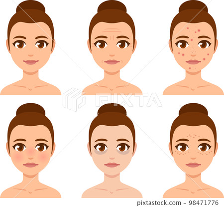 Skin concerns woman face set Skin concerns woman face set 98471776