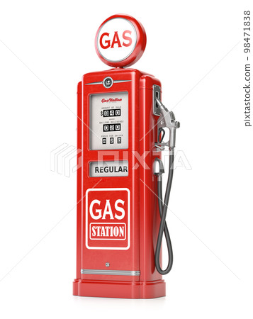 Retro gas fuel pump station isolated on white. 98471838