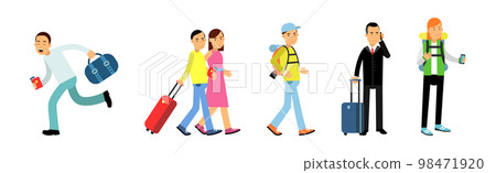 People Characters Travel with Luggage and Suitcases Vector Set 98471920