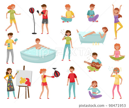 People Characters Revealing Stress with Different Activities Big Vector Set 98471953