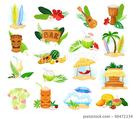 Hawaiian Symbols and Beach and Summer Rest Attribute Big Vector Set Hawaiian Symbols and Beach and Summer Rest Attribute Big Vector Set 98472134