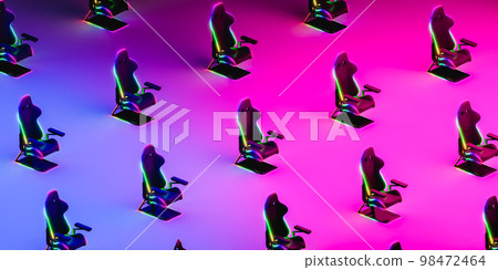 Rows with several gamer chairs in line. 3d render Rows with several gamer chairs in line. 3d render 98472464