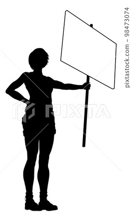 Protest Rally March Picket Sign Silhouette Person 98473074