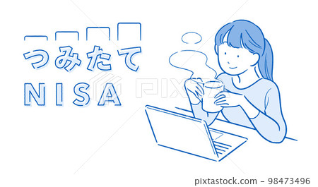 A woman thinking about investing while relaxing, gentle color ver. 98473496