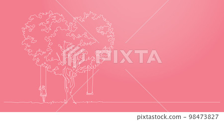 woman sitting on a swing under the heart shape tree woman sitting on a swing under the heart shape tree 98473827