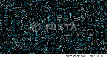 World health day. Seamless Pattern with healty lifestyle for your design. Vector illustration 98474186