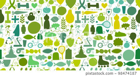 World health day. Seamless Pattern with healty lifestyle for your design. Vector illustration World health day. Seamless Pattern with healty lifestyle for your design. Vector illustration 98474187