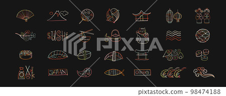 Japaneese Food and Traditions concept art. Menu restaurant. Sushi set. Icons collection for your design Japaneese Food and Traditions concept art. Menu restaurant. Sushi set. Icons collection for your design 98474188