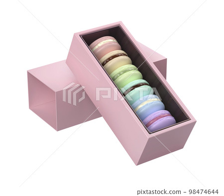 Pink box with six different french macarons 98474644
