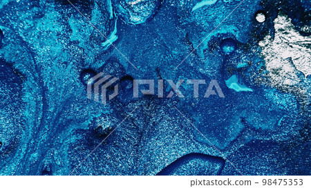 White And Blue Paint Mixing Background. Stock Photo, Picture and