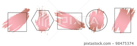 Pink brush strokes with text frame, geometric art frames set. Set of pink splashes for logo, banners, flyers, cards and others. Vector 98475374
