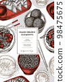 Asian food pattern card design. Hand drawn jiaozi, jian dui, egg tart, noodles with shrimp, egg soup, noodles bowl. 98475675