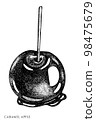 Carnival food vintage vector illustrations collection. Black and white caramel apple. 98475679