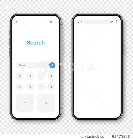 Smartphone with blank internet browser window and search bar. Web site engine with search box, address bar and text field. UI design, website interface elements. Vector illustration 98475898
