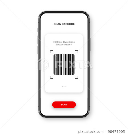 Barcode scanner, reader app for smartphone. Identification tracking code. Serial number, product ID with digital information. Store, supermarket scan labels, price tag. Vector illustration. Barcode scanner, reader app for smartphone. Identification tracking code. Serial number, product ID with digital information. Store, supermarket scan labels, price tag. Vector illustration. 98475905