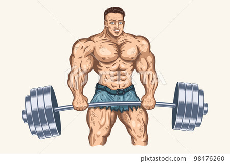 Vector illustration of a bodybuilder with barbell. Fitness and bodybuilding. 98476260