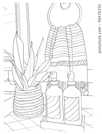 Bath accessories. Vector antistress coloring book. Bath accessories. Vector antistress coloring book. 98476350