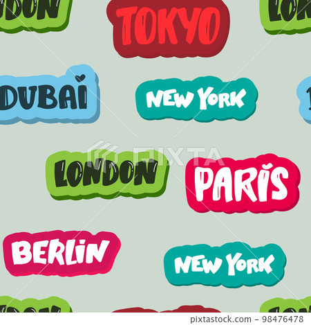 Cities of the world seamless patterns. Vector Typography background. Words in the English language Cities of the world seamless patterns. Vector Typography background. Words in the English language 98476478