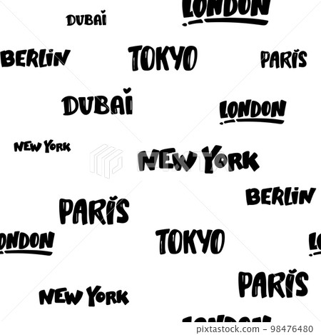 Cities of the world seamless patterns. Vector Typography background. Words in the English language black white Cities of the world seamless patterns. Vector Typography background. Words in the English language black white 98476480