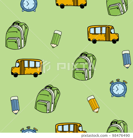 School items seamless pattern on dark background. Back to school 98476490