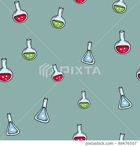 Seamless pattern with hearts and potion flask. Cartoon style. Romantic pattern.Vector illustration. 98476507