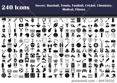 240 Icons Of Soccer, Baseball, Tennis, Football, Cricket, Chemistry, Medical, Fitness 98476856