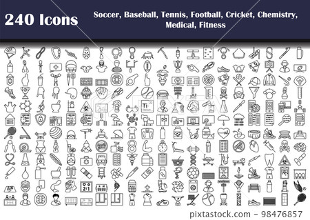 240 Icons Of Soccer, Baseball, Tennis, Football, Cricket, Chemistry, Medical, Fitness 98476857