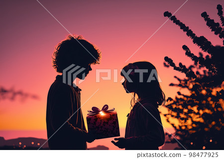 贈送禮物的場景,剪影 贈送禮物的場景,剪影 98477925