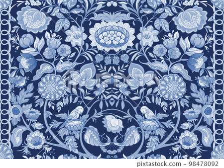 Fantasy flowers in retro, vintage, jacobean embroidery style. Fantasy flowers in retro, vintage, jacobean embroidery style. 98478092