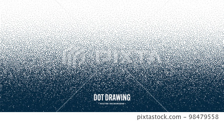 Stipple pattern, dotted geometric background. Stippling, dotwork drawing, shading using dots. Pixel disintegration, random halftone effect. White noise grainy texture. Vector illustration 98479558