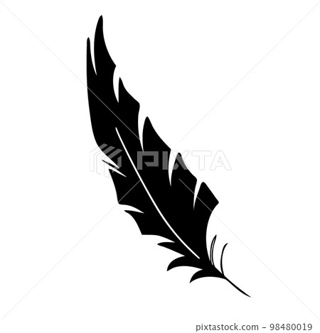 Feather of birds. Black feather silhouette for logo vector set 98480019