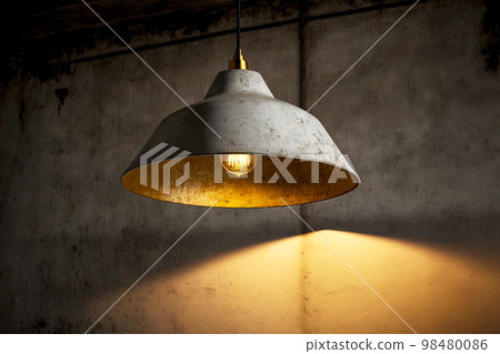 Luminous semicircular lamp in empty abandoned bunker Luminous semicircular lamp in empty abandoned bunker 98480086