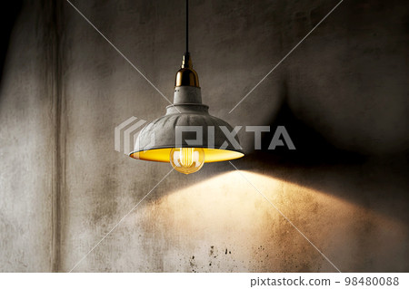 Concrete abandoned bunker with luminous ceiling lamp Concrete abandoned bunker with luminous ceiling lamp 98480088